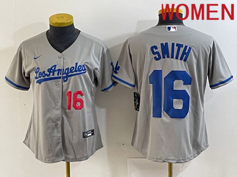 Women Los Angeles Dodgers 16 Smith Grey Game Nike 2024 MLB Jersey style 2